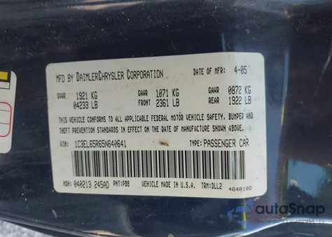 2005 Chrysler Sebring Limited z USA, uszkodzony, nr VIN 1C3EL65R65N640641